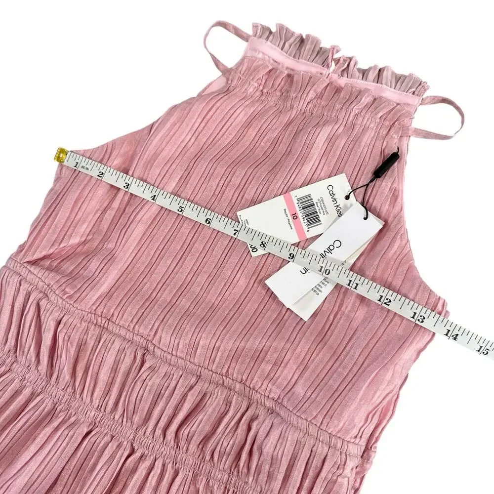 Calvin Klein Kids Shirred Shimmer Pink Midi Dress Girls Size 10